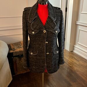 Per Se Black Tweed Blazer with White Trim